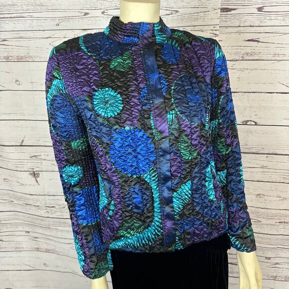 Ruby Rd 100% silk multicolored zip up jacket size medium - Picture 13 of 15